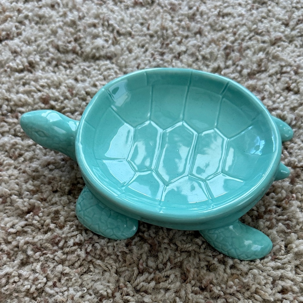 Turquoise Turtle-Shaped Ceramic Dish